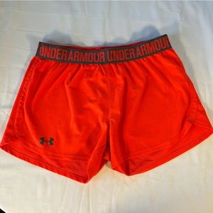 Under Armour Women’s size small heatgear shorts, orangish red, activewear